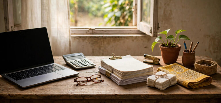 Indian freelancer organising documents for tax on freelancing income in India
