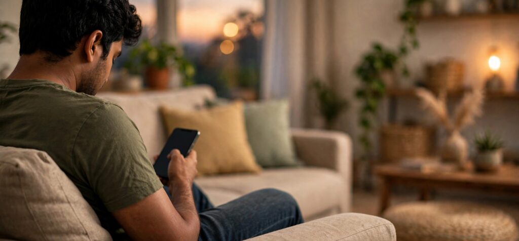 Person using one of the best survey apps in India that pay via UPI on a smartphone